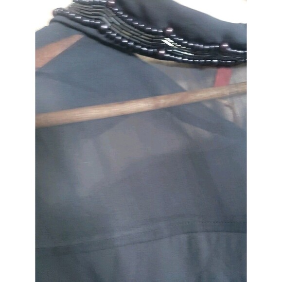 Modcloth Blouse Women's Medium Navy Blue Chiffon Beaded Collar Sheer Top NWT - Picture 7 of 12